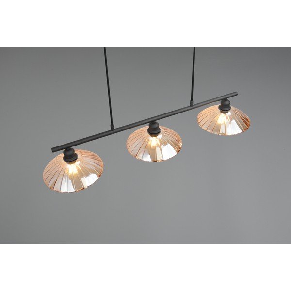 Černé/jantarové kovové závěsné svítidlo se skleněným stínidlem Eluna – Reality-image-3