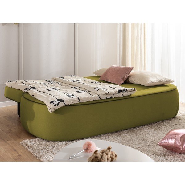Zelená/tmavě zelená sametová rozkládací/s úložným prostorem dětská pohovka 210 cm Saga – Ropez-image-3