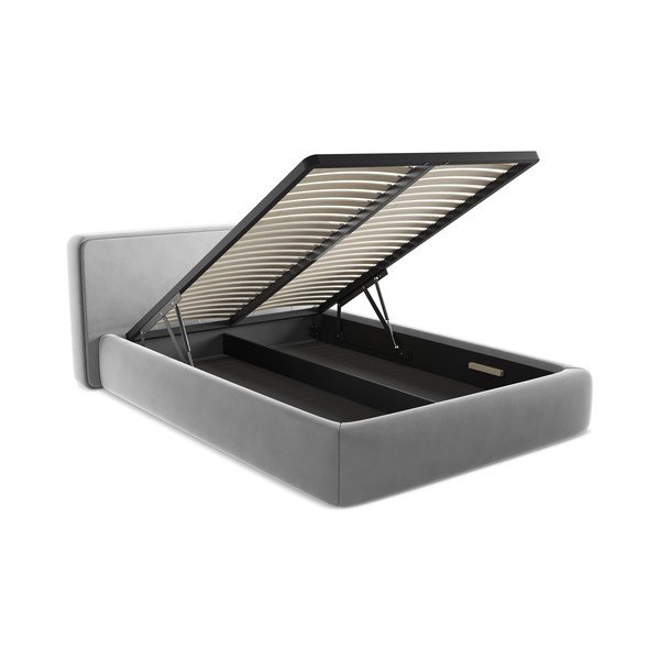 Šedá čalouněná dvoulůžková postel s úložným prostorem s roštem 140x200 cm Kiana – Makamii-image-3