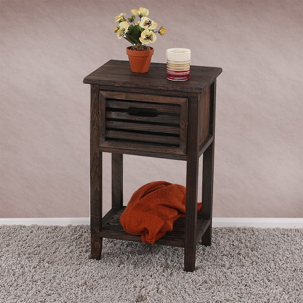 Hnědý dřevěný noční stolek na nožičkách Mendler Shabby-image-1