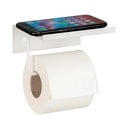 Bílý samodržící kovový držák na toaletní papír s poličkou Desulo – Wenko
