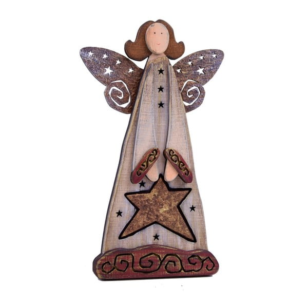 Dekorativní dřevěný anděl s hvězdou Ego Dekor Beliel, výška 25 cm
