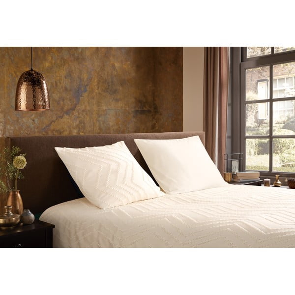 Krémové prodloužené povlečení na dvoulůžko z mikrovlákna 200x220 cm Pure Zigzag – Good Morning-image-1