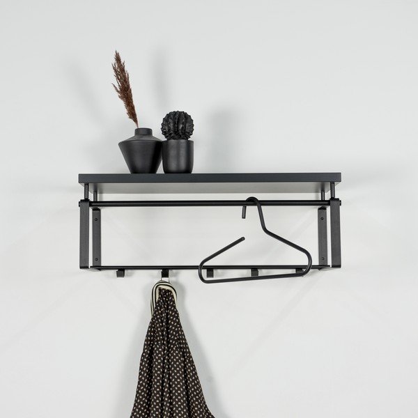 Černý kovový nástěnný věšák s poličkou 70 cm Rex – Spinder Design-image-3