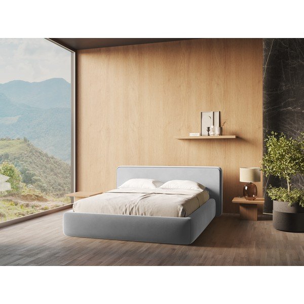 Šedá čalouněná dvoulůžková postel s úložným prostorem s roštem 180x200 cm Kiana – Makamii-image-1