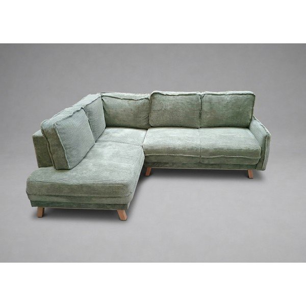 Světle zelená manšestrová rozkládací/s úložným prostorem rohová pohovka (levý roh/do L) Tori - II. jakost – Bonami Selection-image-1