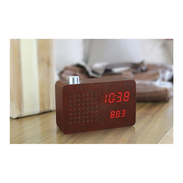 Tmavě hnědý budík s červeným LED displejem a rádiem Gingko Radio Click Clock-image-4