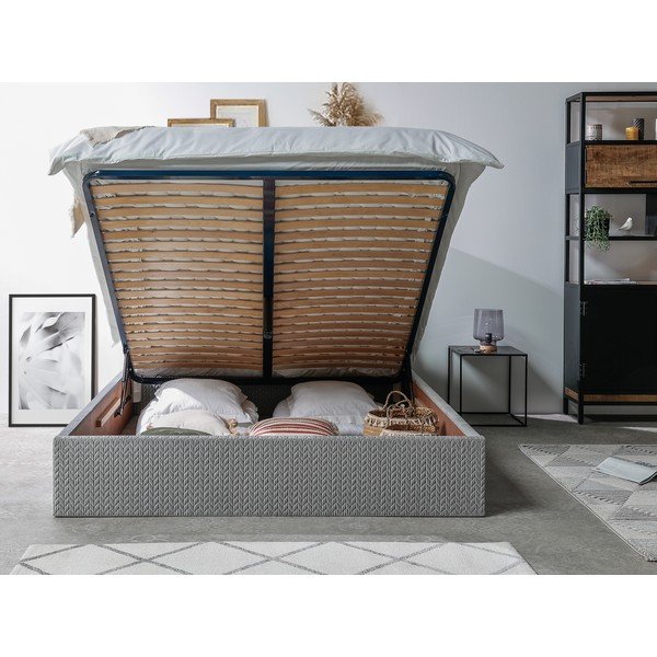 Šedá čalouněná dvoulůžková postel s úložným prostorem s roštem 160x200 cm Adele – Bobochic Paris-image-3