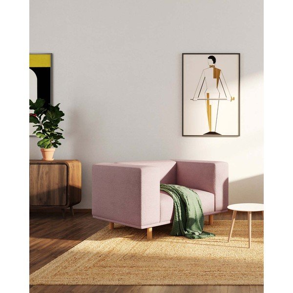Růžové relaxační křeslo z textilie bouclé Kukumo – Ame Yens-image-3