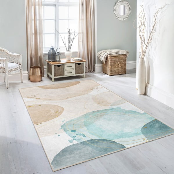 Krémovo-tyrkysový pratelný koberec 120x180 cm Puddle – Mila Home-image-1