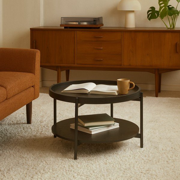 Černý kulatý konferenční stolek v dekoru dubu ø 64 cm Hagen – Bonami Essentials-image-4