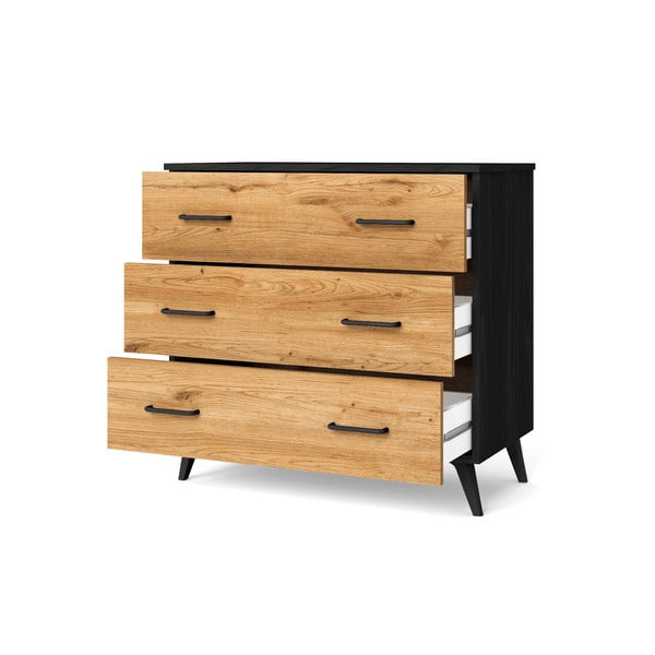 Černá/přírodní nízká komoda v dekoru dubu 80x72 cm Indus – Marckeric-image-2