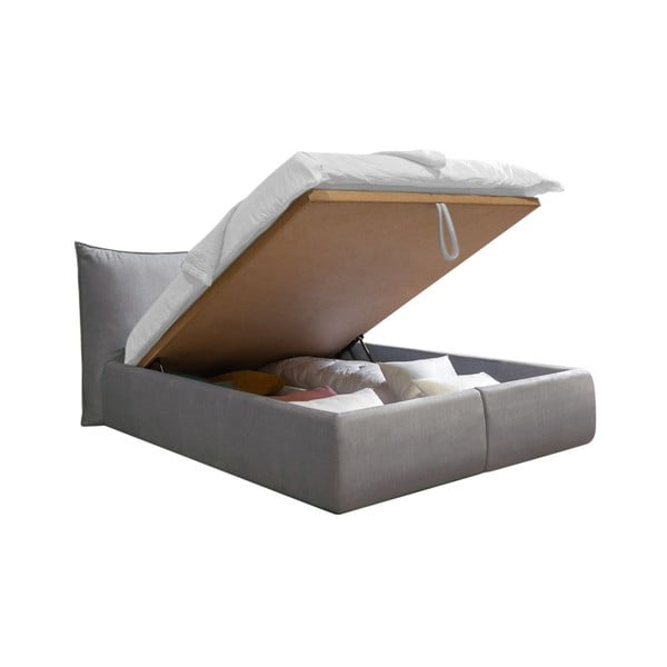 Světle šedá čalouněná dvoulůžková postel s úložným prostorem s roštem 160x200 cm Jade – Bobochic Paris-image-3