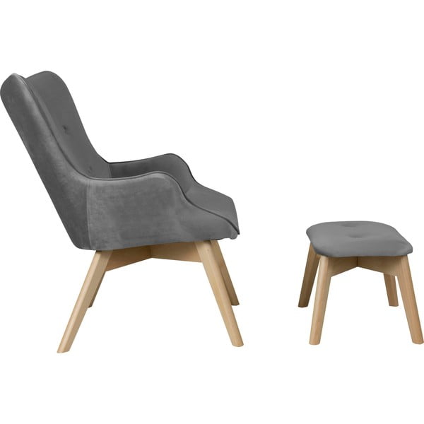 Šedé sametové křeslo s podnožkou Niko – Ropez-image-3