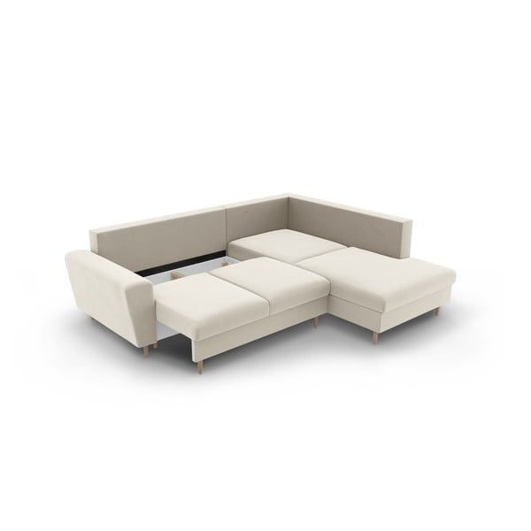 Béžová sametová rozkládací/s úložným prostorem rohová pohovka (pravý roh/do L) Kyoto – Cosmopolitan Design-image-3