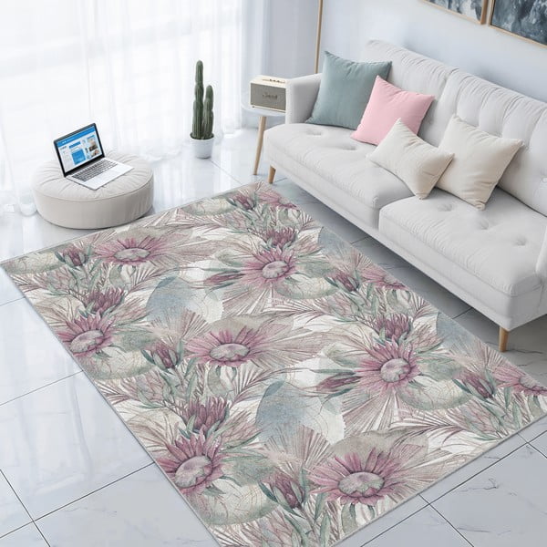 Fialovo-šedý pratelný koberec 160x230 cm Dusty Flowers – Mila Home-image-3