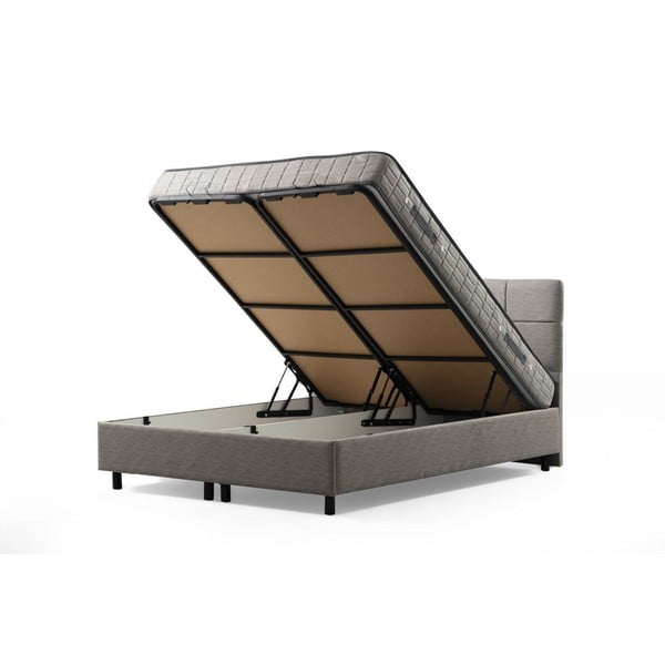 Světle šedá čalouněná dvoulůžková postel s úložným prostorem a roštem 160x200 cm Vitalia – Kalune Design-image-2