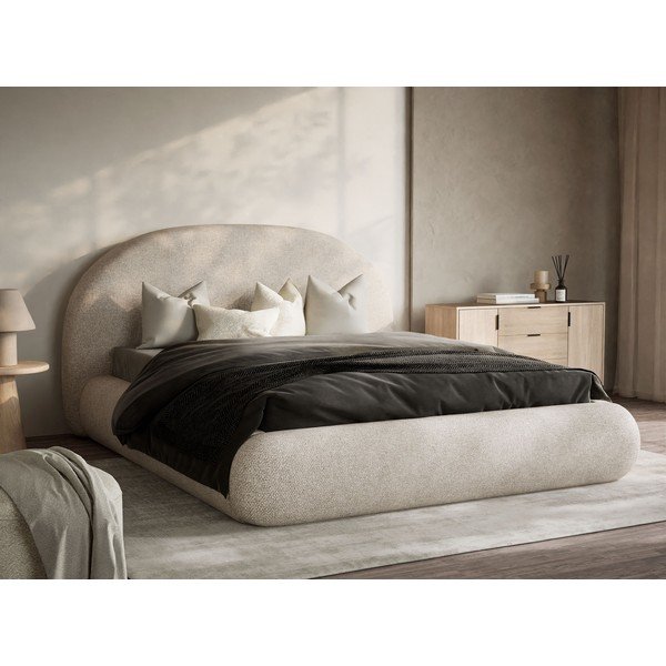 Krémová čalouněná dvoulůžková postel s úložným prostorem s roštem 160x200 cm Maumere – Maison de Rêve-image-1