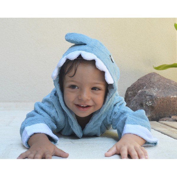 Modrý bavlněný dětský župan velikost S Shark - Rocket Baby-image-4