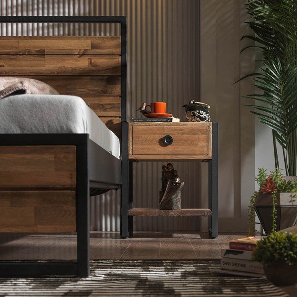 Dvoulůžková postel s roštem v černo-přírodní barvě 140x200 cm Ariane – Kalune Design-image-4