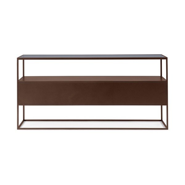 Tmavě hnědý konzolový stolek se skleněnou deskou 30x140 cm Godric – Bizzotto
