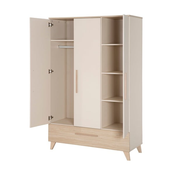 Krémová/v přírodní barvě dětská šatní skříň v dekoru dubu 118x190x52 cm Sidney – Roba-image-3