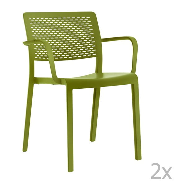 Sada 2 zelených zahradních židlí s područkami Resol Trama