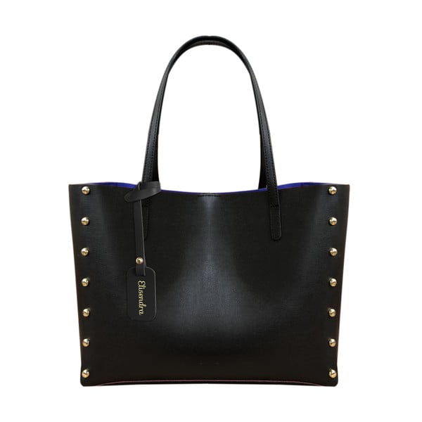 Černá kožená kabelka s modrým vnitřkem Maison Bag Missy