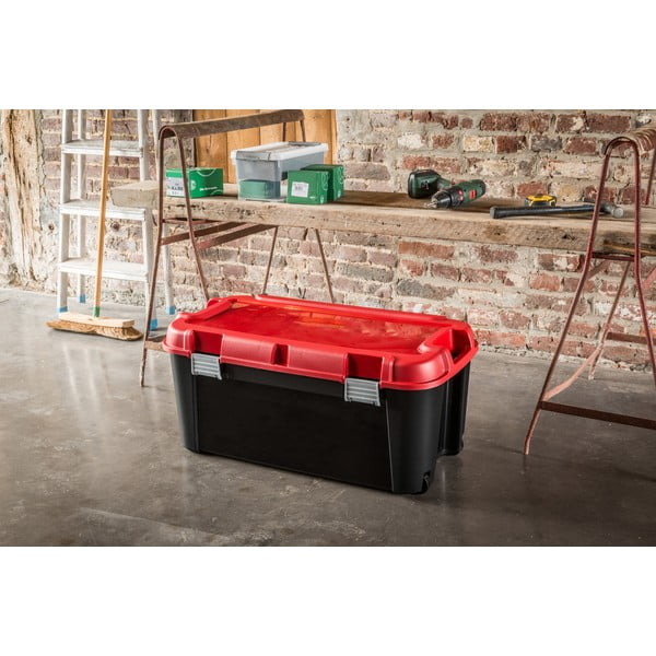 Červeno-černý plastový úložný box s víkem 79,5x39,5x37 cm Totem – Curver-image-1