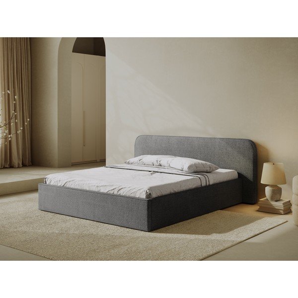 Tmavě šedá čalouněná dvoulůžková postel s úložným prostorem s roštem 160x200 cm Elizabeth – Micadoni -image-1