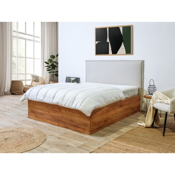 Béžovo-přírodní dvoulůžková postel s úložným prostorem s roštem 160x200 cm Cara – Bobochic Paris-image-1