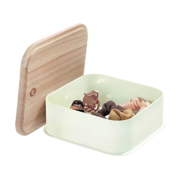 Bílý úložný box s víkem ze dřeva paulownia iDesign Eco, 21,3 x 21,3 cm-image-2