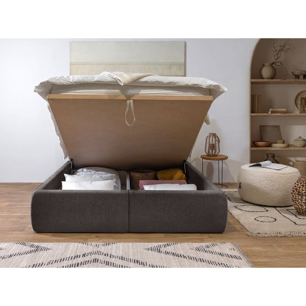 Tmavě šedá čalouněná dvoulůžková postel s úložným prostorem a roštem 180x200 cm Garance – Bobochic Paris-image-3