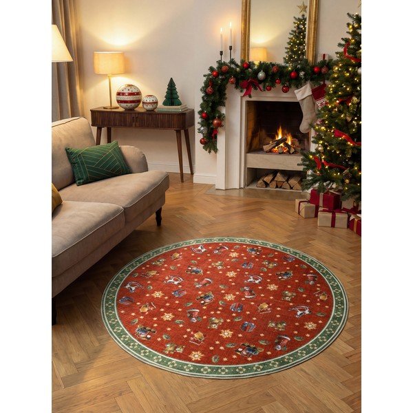 Červený/zelený kulatý koberec s vánočním motivem ø 200 cm Toy's Delight Nostalgic Noel Red Green – Villeroy&Boch-image-1