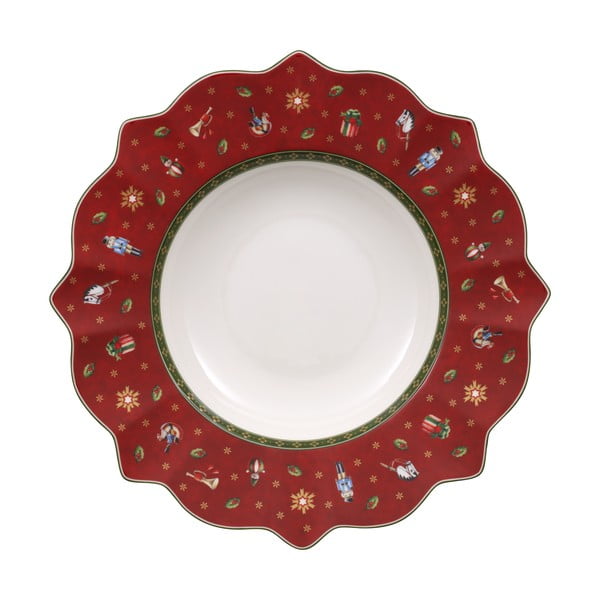 Červený hluboký porcelánový talíř s vánočním motivem Villeroy & Boch, ø 26 cm