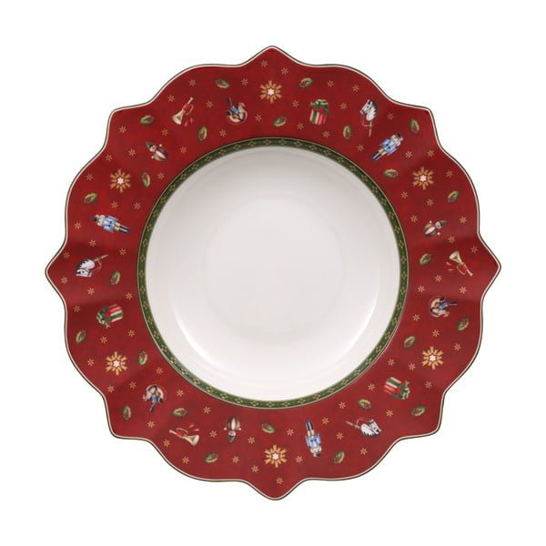 Červený hluboký porcelánový talíř s vánočním motivem Villeroy & Boch, ø 26 cm