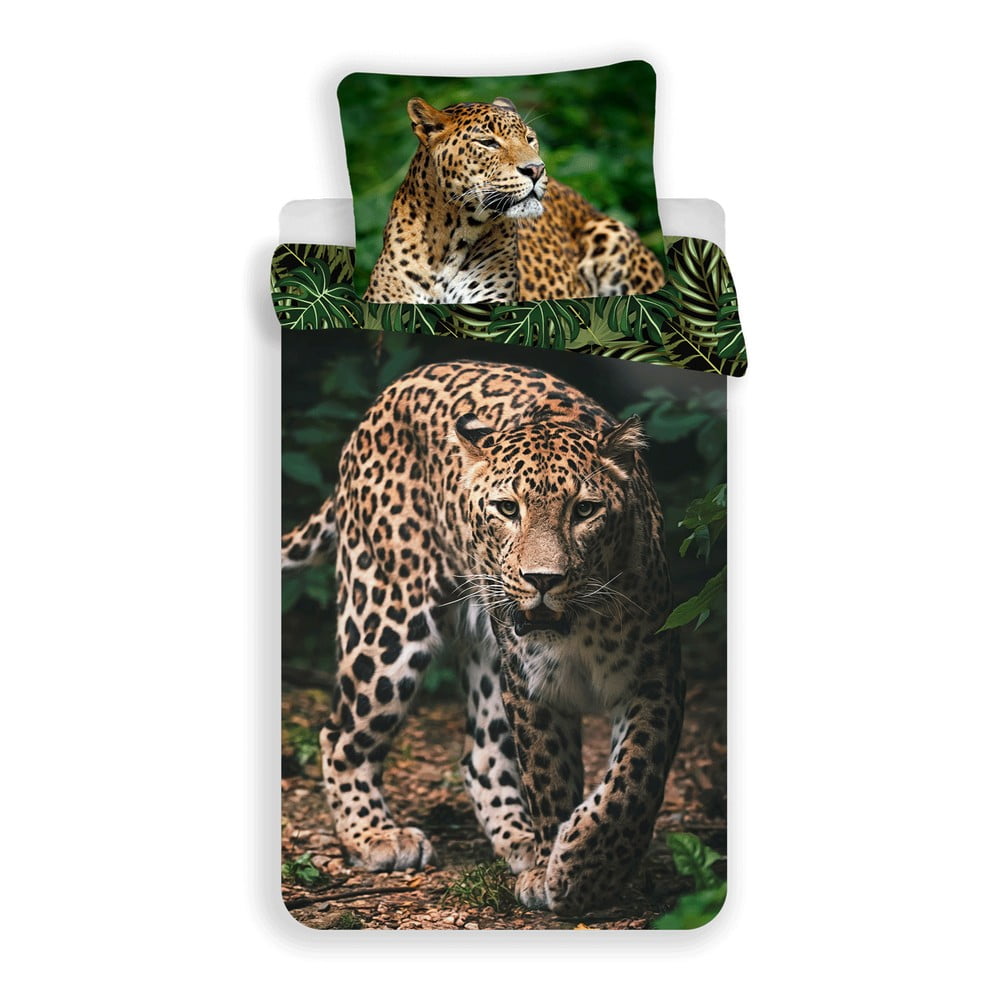Bavlněné dětské povlečení na jednolůžko 140x200 cm Leopard "Green" – Jerry Fabrics