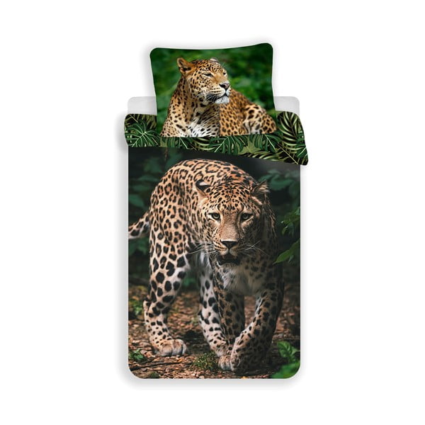 Bavlněné dětské povlečení na jednolůžko 140x200 cm Leopard "Green" – Jerry Fabrics