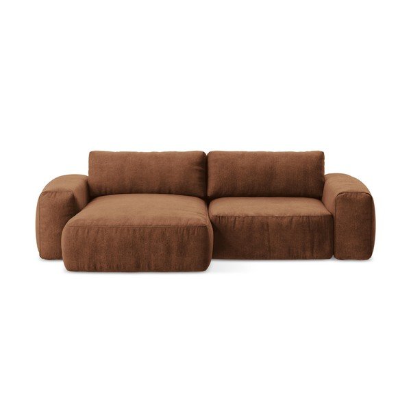 Žinylková rozkládací rohová pohovka v terakotové barvě (levý roh/s lenoškou) Kuki – Makamii