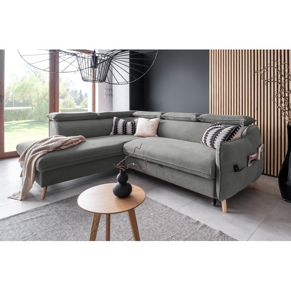 Světle šedá sametová rozkládací rohová pohovka (levý roh) Sweet Harmony – Miuform-image-4