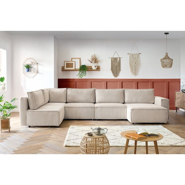 Krémová manšestrová rohová pohovka do "U", levý roh Nihad modular – Bobochic Paris-image-1