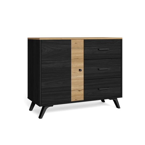 Černá/přírodní nízká komoda v dekoru dubu 92x81 cm Texas – Marckeric-image-2