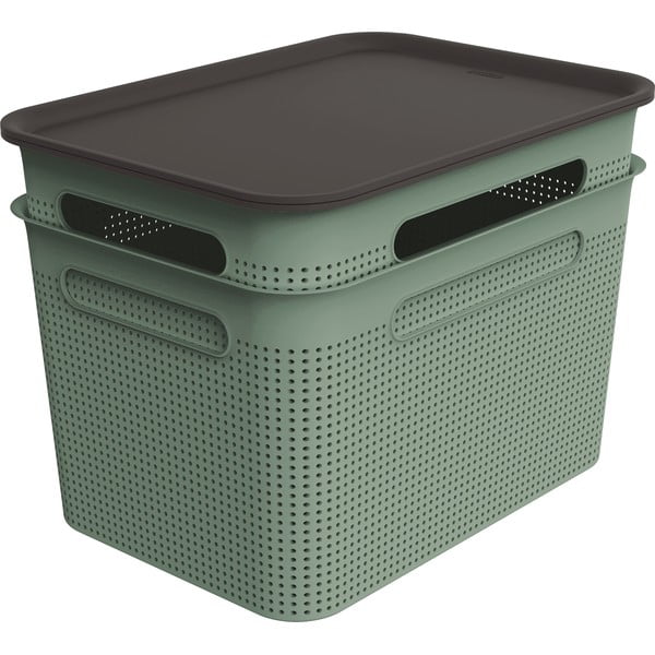 Zelené plastové úložné boxy s víkem v sadě 2 ks 26,5x36,5x26 cm Brisen – Rotho