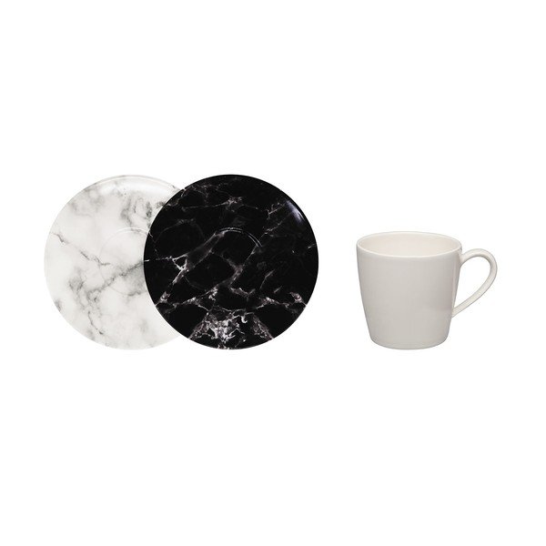 8dílná sada černo-bílých porcelánových šálků a podšálků Villeroy & Boch Marmory