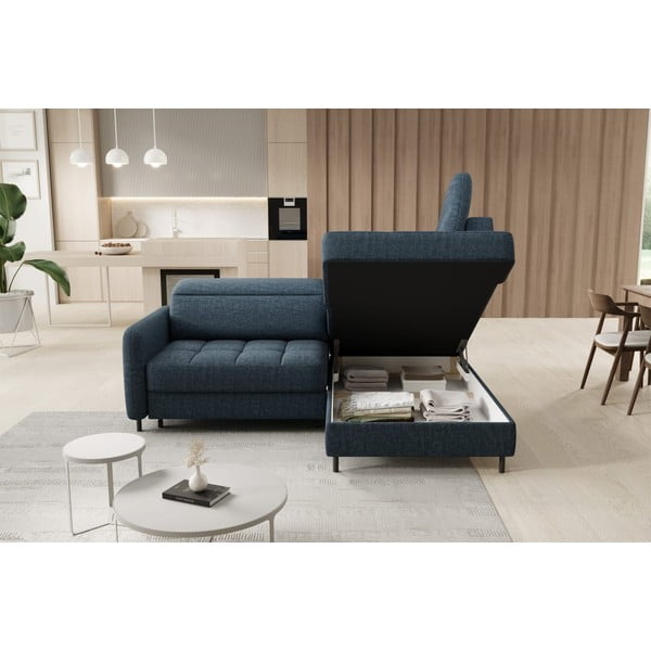 Modrá sametová rozkládací/s úložným prostorem rohová pohovka (pravý roh/do L) Barea – ELTAP-image-4