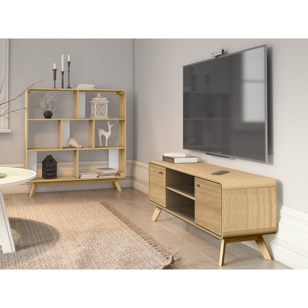 TV stolek v dekoru dubu v přírodní barvě 140x53 cm Cassie - Støraa-image-1