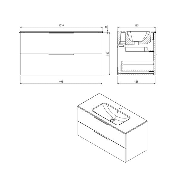 Závěsná skříňka bez umyvadla v dekoru dubu v přírodní barvě 100x52 cm Cirasa – Sapho-image-3