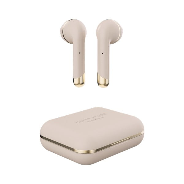 Bezdrátová sluchátka s krabičkou ve zlaté barvě Happy Plugs Air 1
