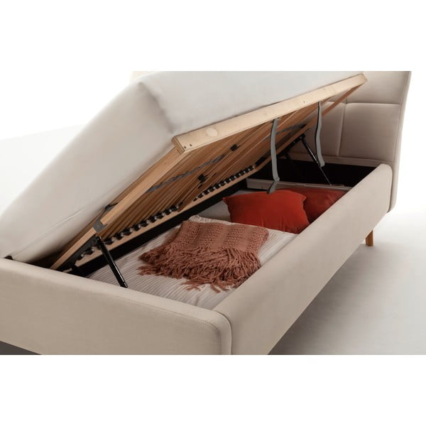 Béžová čalouněná dvoulůžková postel s úložným prostorem s roštem 180x200 cm Mila – Meise Möbel-image-1