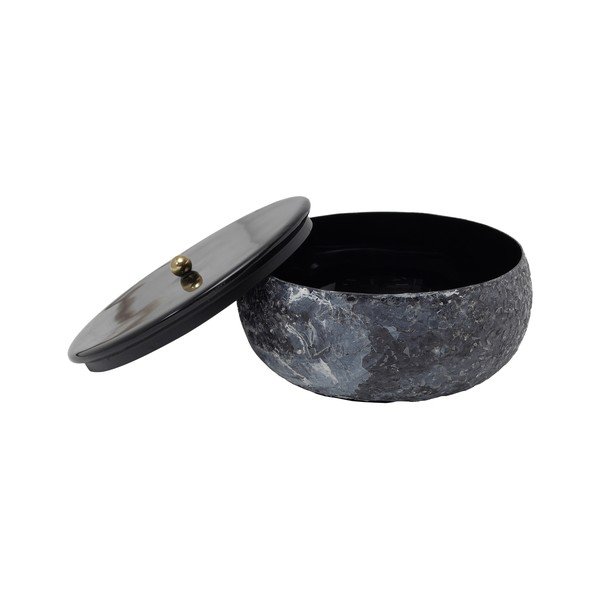 Černý kovový úložný box s víkem/dekorativní ø 16,5x7,5 cm Mosaic Marble – PT LIVING-image-1